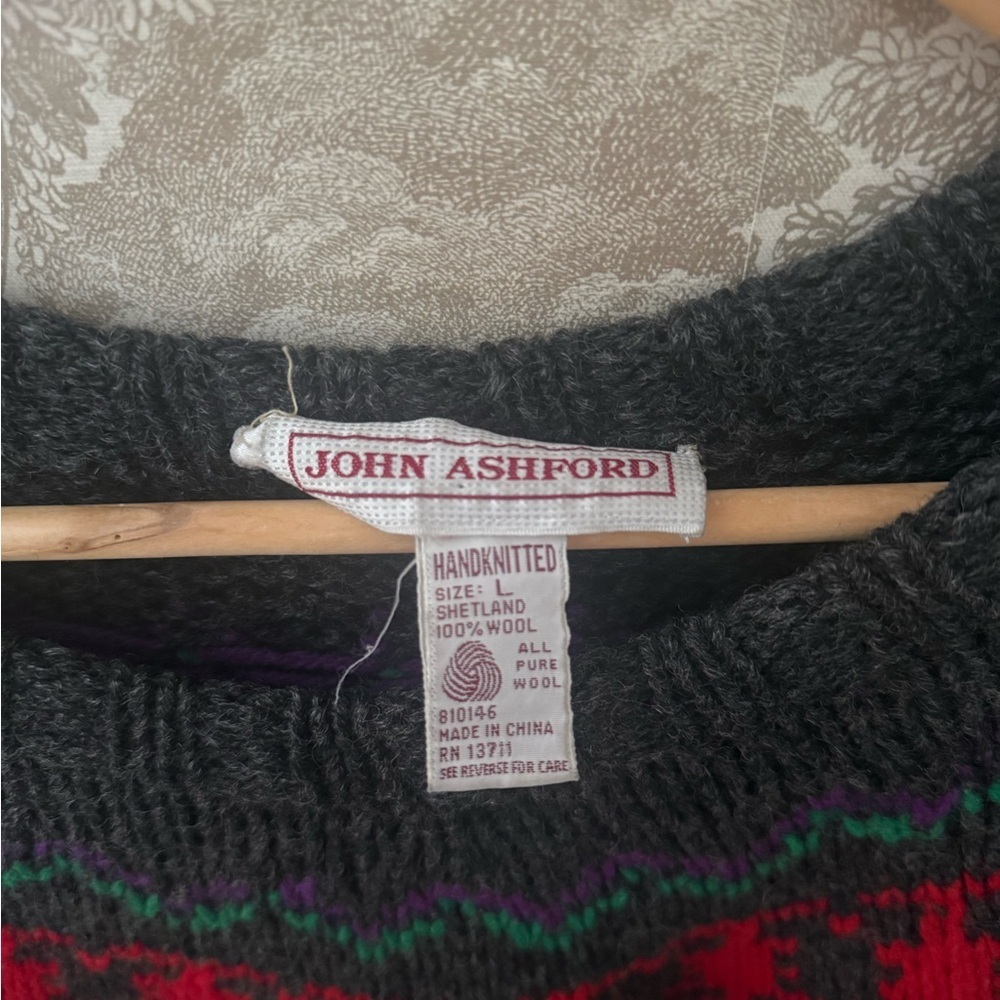 Vintage 100% Wool John Ashford Hand-knit sweater - Picture 3 of 6